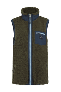 Highland Unisex Sherpa Gilet - Olive/Blue - Whale Of A Time Clothing