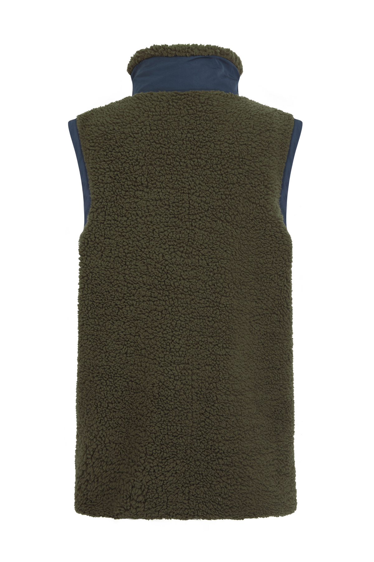 Highland Unisex Sherpa Gilet - Olive/Blue - Whale Of A Time Clothing