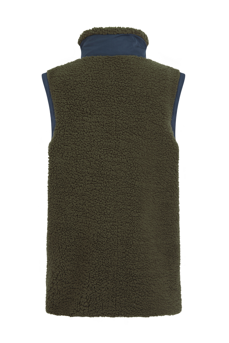 Highland Unisex Sherpa Gilet - Olive/Blue - Whale Of A Time Clothing