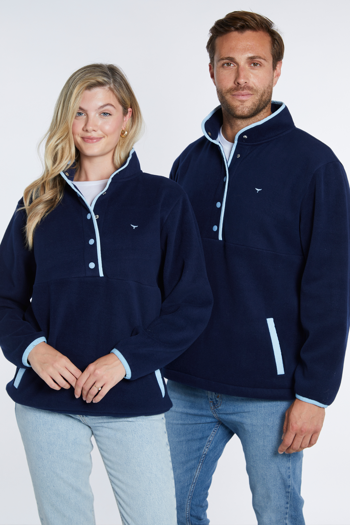 Pembroke Pullover Unisex Fleece - Navy & Light Blue - Whale Of A Time Clothing