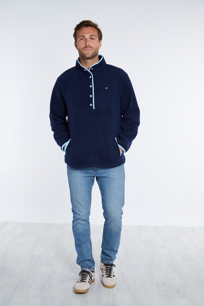 Pembroke Pullover Unisex Fleece - Navy & Light Blue