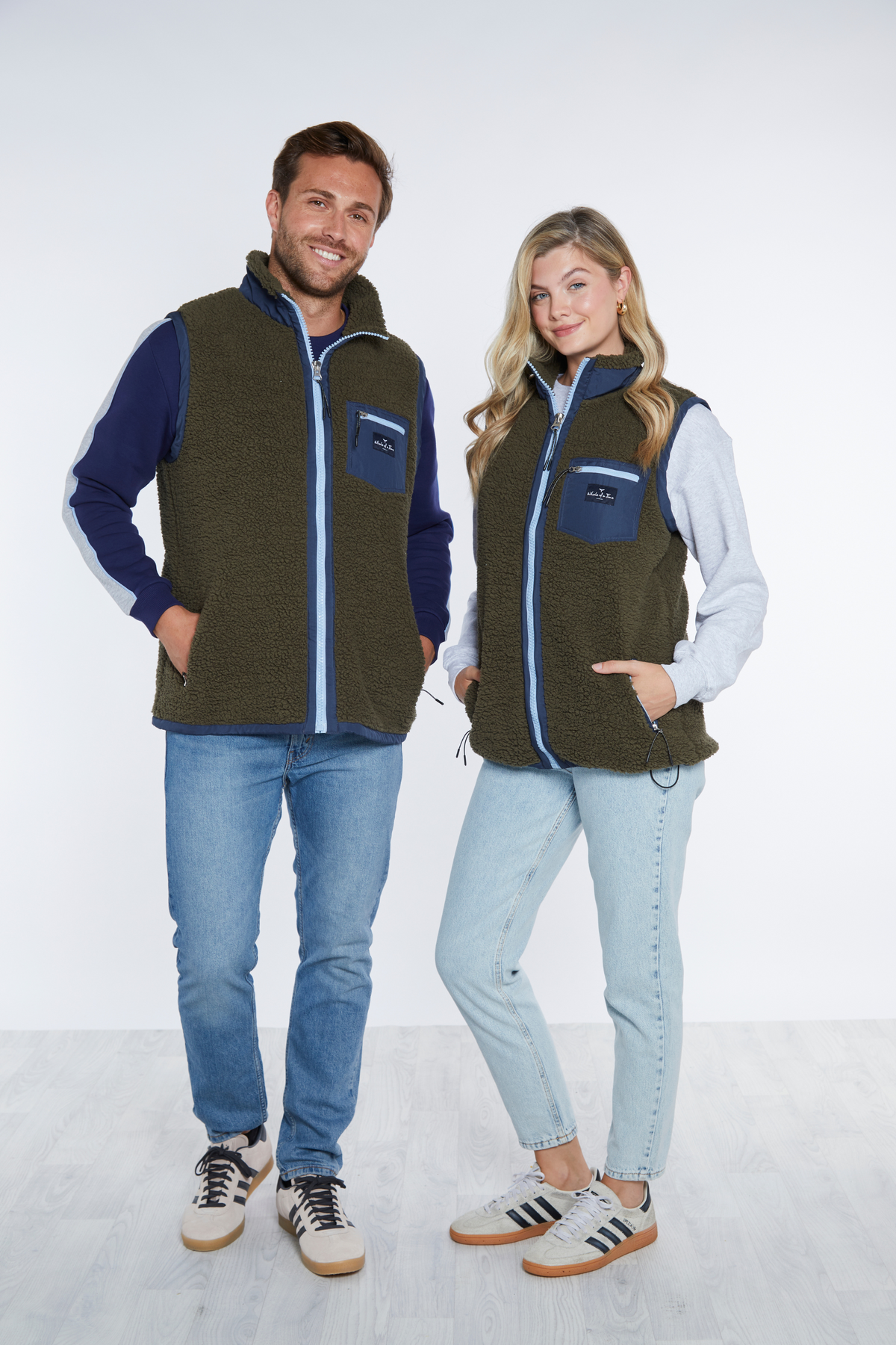 Highland Unisex Sherpa Gilet - Olive/Blue - Whale Of A Time Clothing