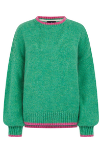 Rockingham Round Neck Jumper - Green/Pink - Whale Of A Time Clothing