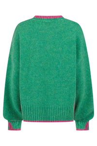 Rockingham Round Neck Jumper - Green/Pink - Whale Of A Time Clothing