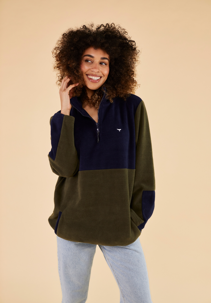 Exeter Women's Fleece Quarter Zip - Navy & Green