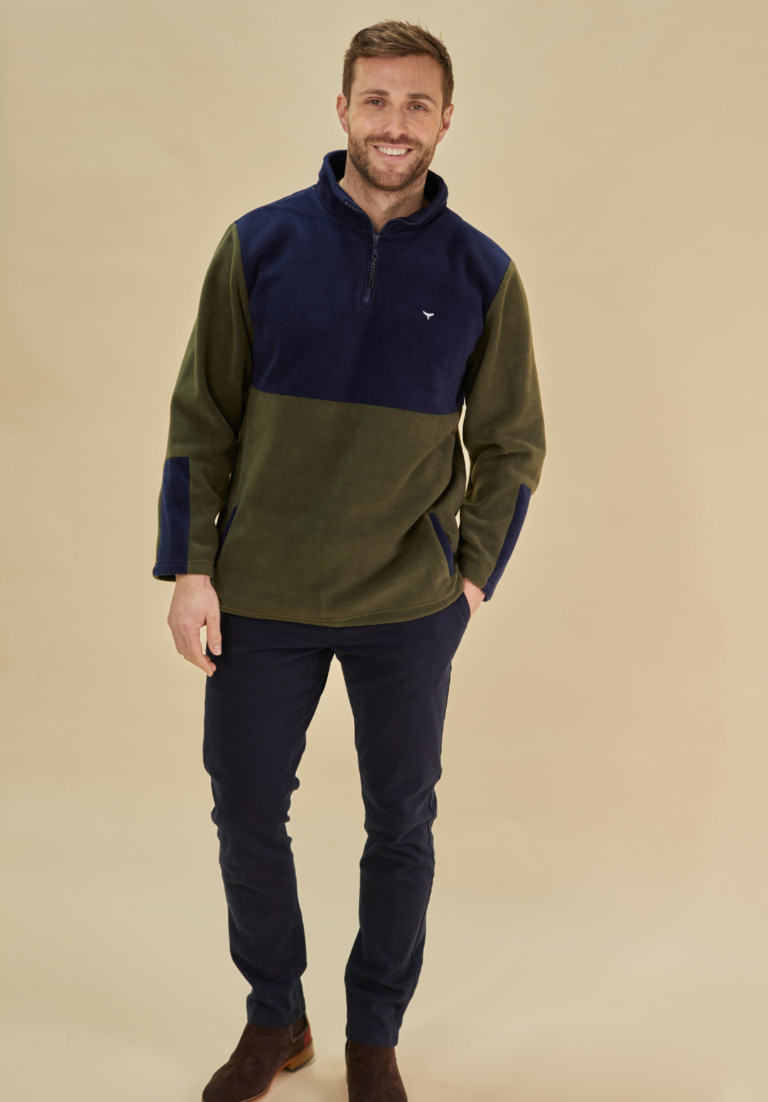 Exeter Fleece Men's Quarter Zip - Navy & Green