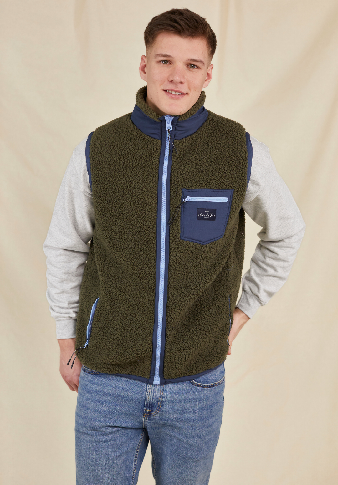 Highland Men's Sherpa Gilet - Olive/Blue