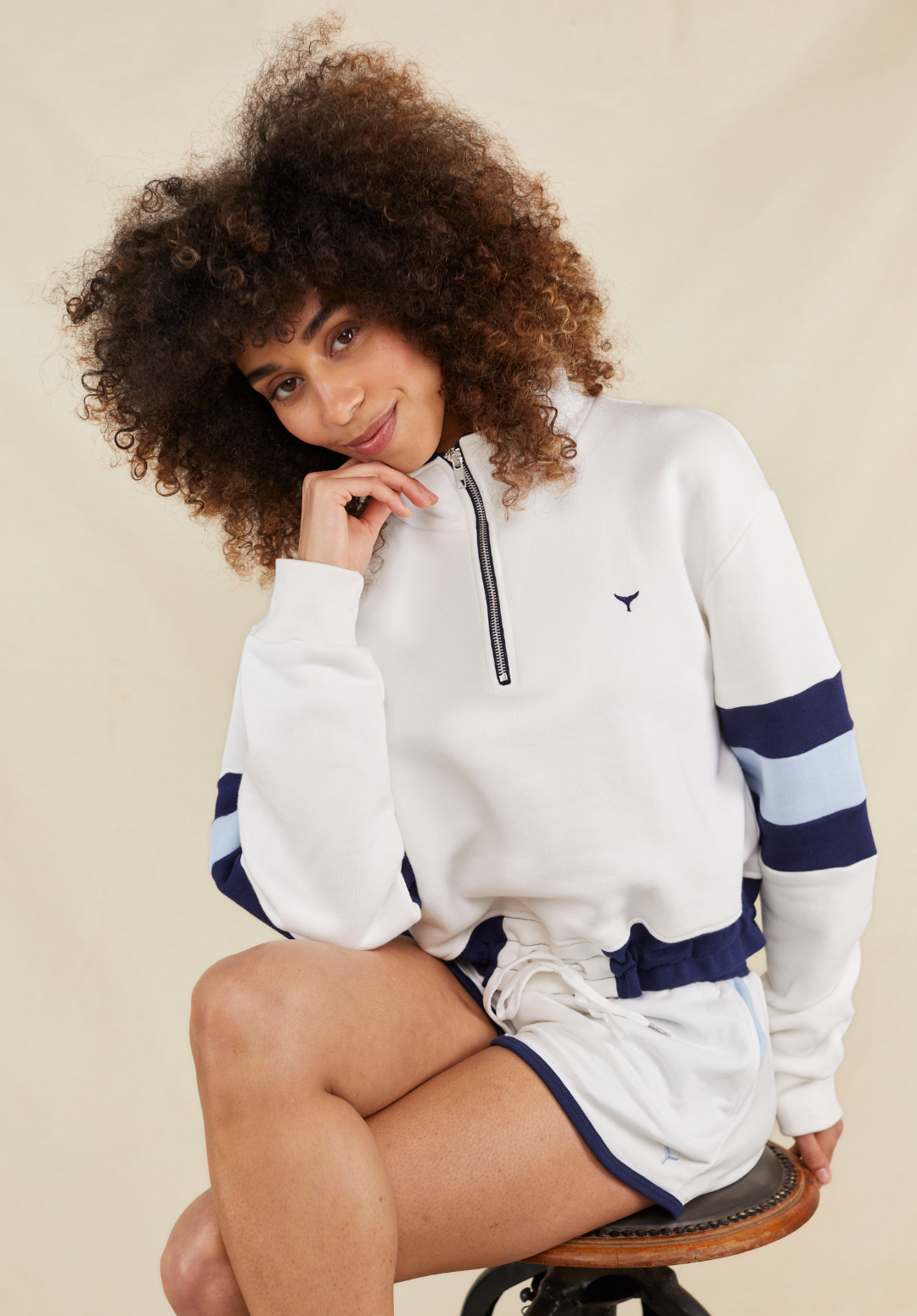 St Ives Cropped Quarter Zip Sweatshirt - White