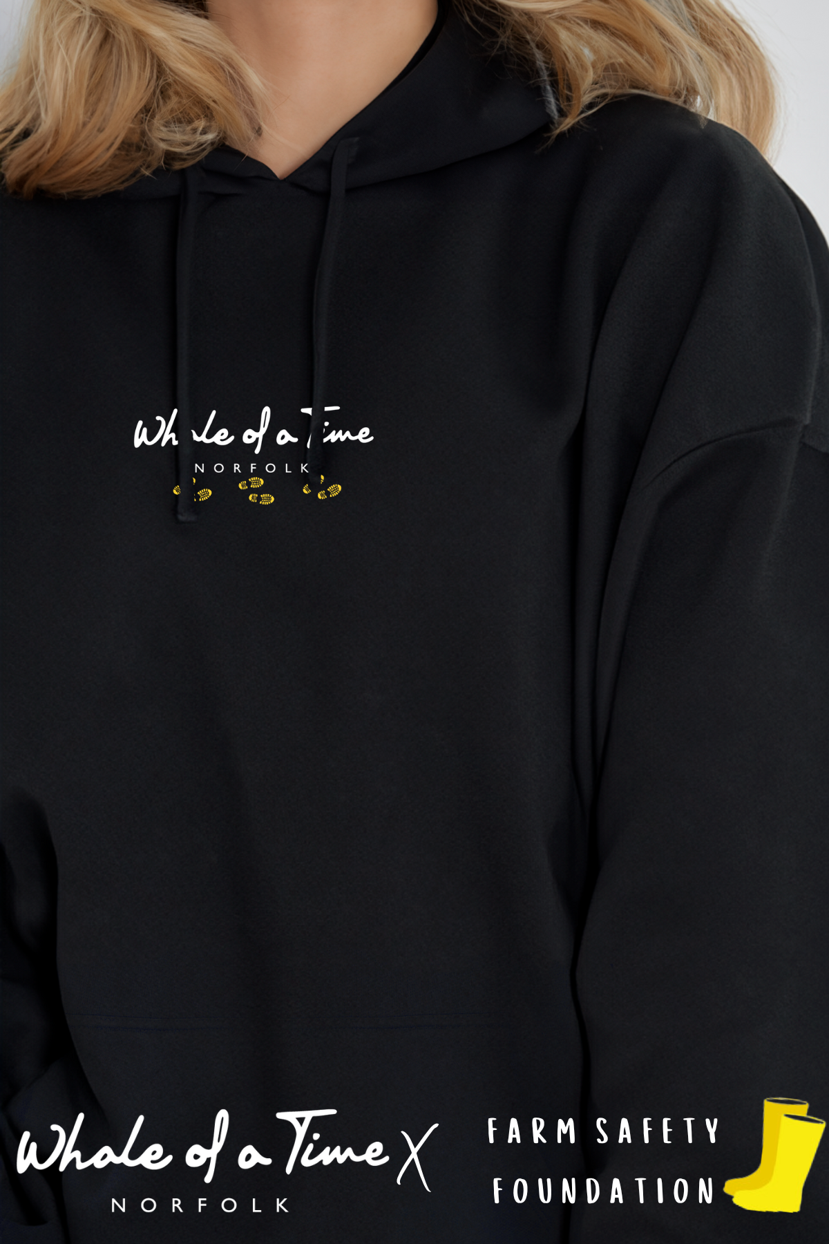 Yellow Wellies Charity Unisex Hoodie - Black - Whale Of A Time Clothing