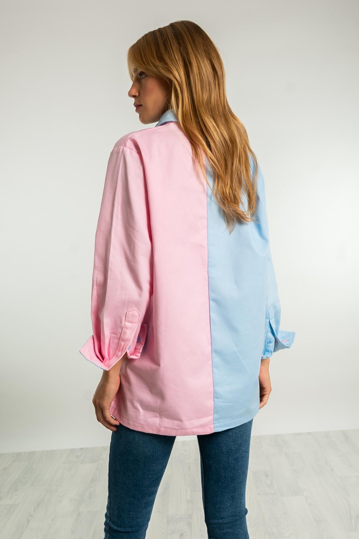 Falmouth Organic Cotton Drill Deck Shirt Blue/Pink