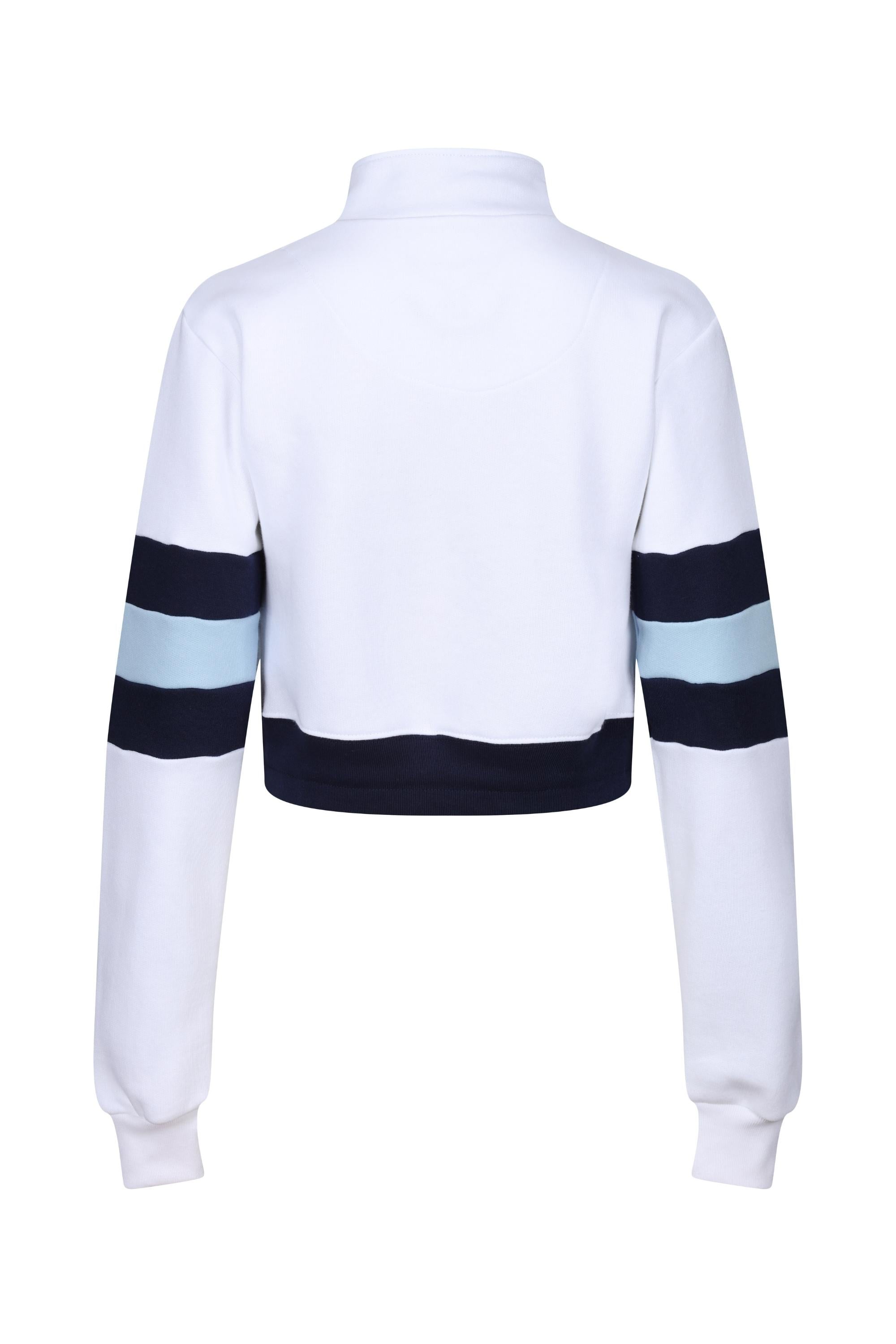 Blue & white 2025 quarter zip crop sweatshirt