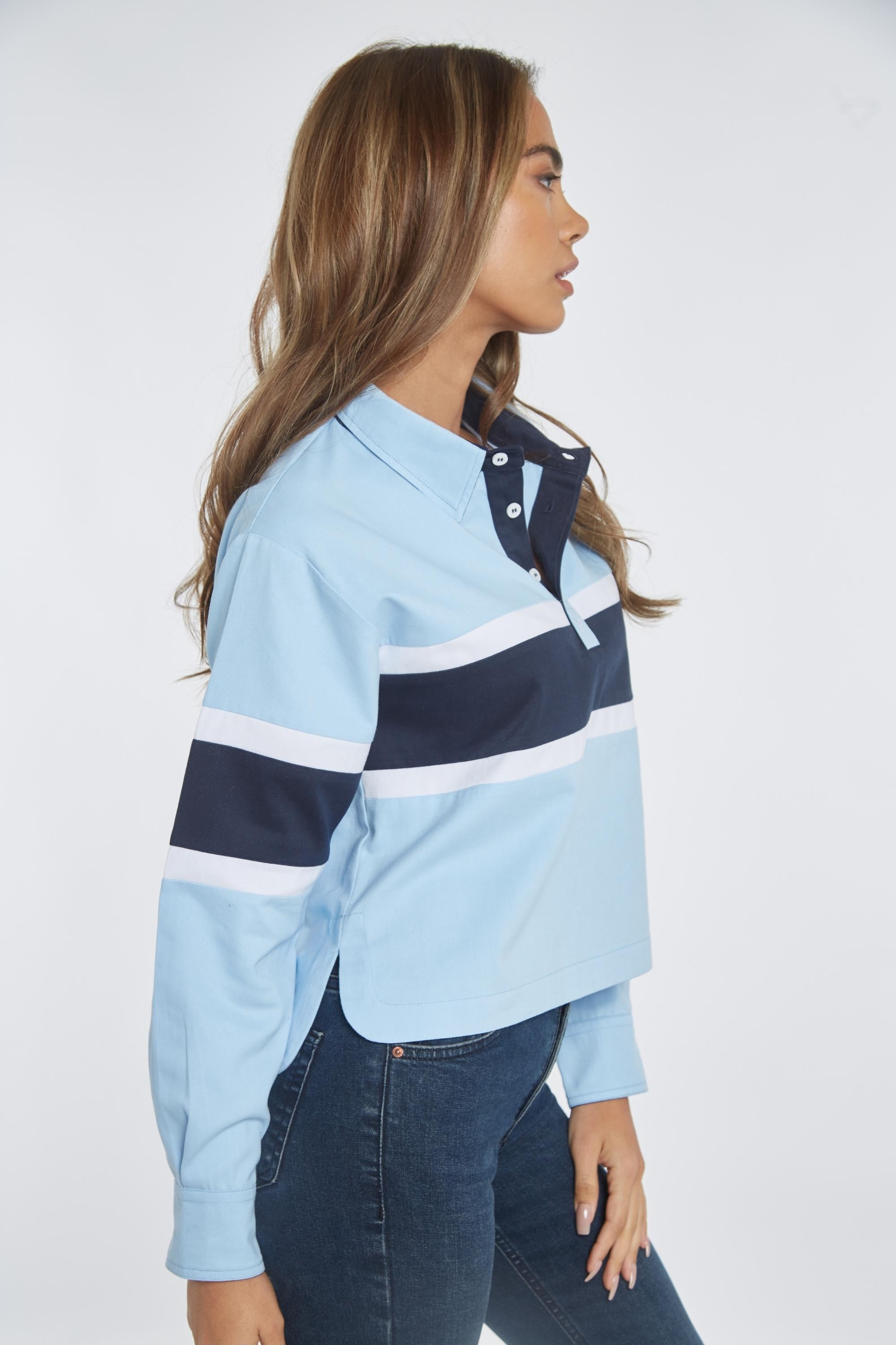 Long sleeve outlet cropped polo shirt