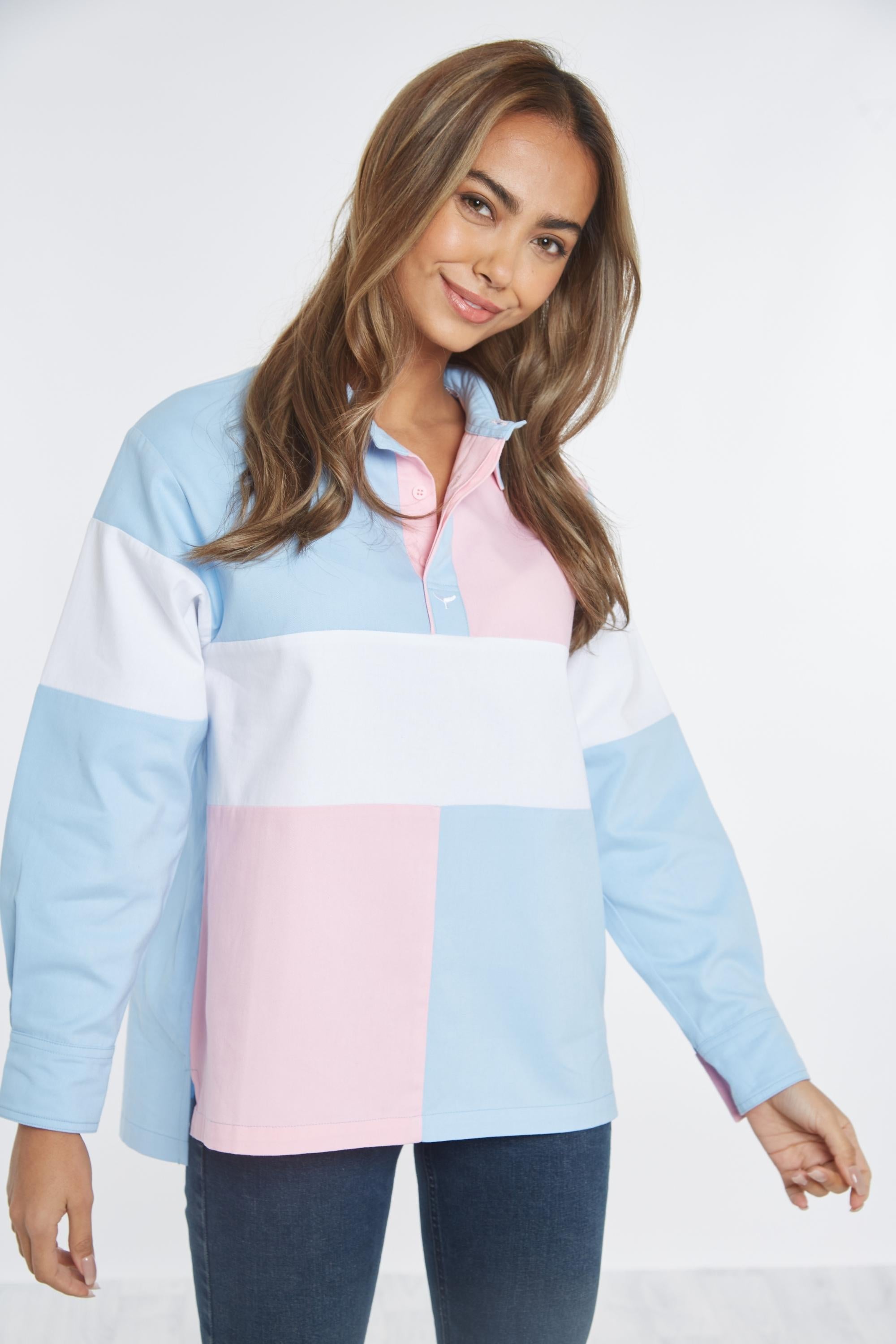 Torbay Unisex Deck Shirt - Blue/Pink | Whale Of A Time Clothing